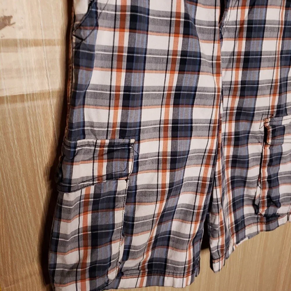 Old Navy Boys Orange Blue Plaid Cargo Shorts 12